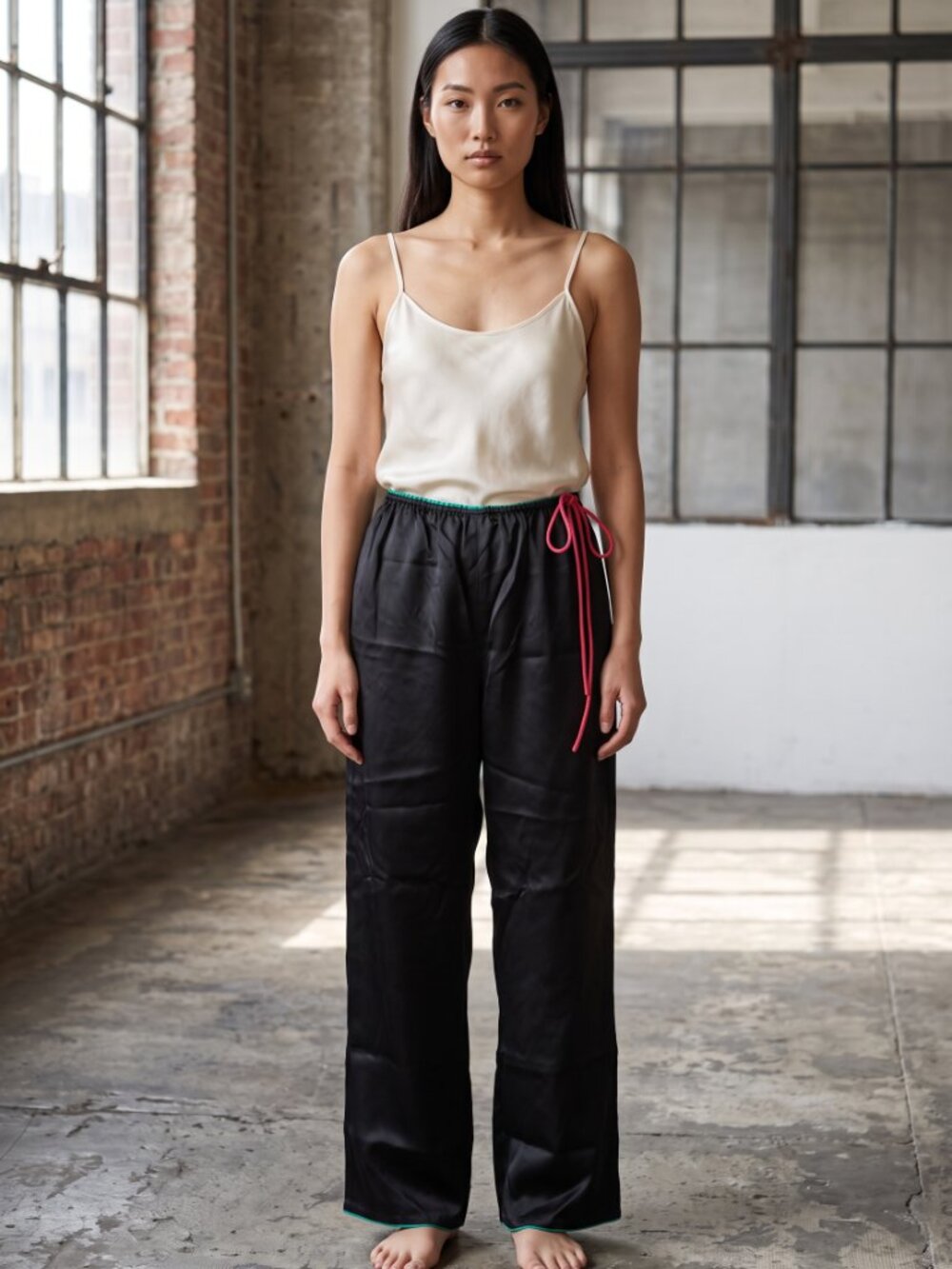 NWT Emporio Armani Black Satin Wide Leg Pants IT 42 US 6